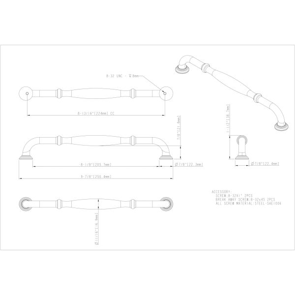 224 mm Center-to-Center Brushed Oil Rubbed Bronze Tiffany Cabinet Pull - Image 4
