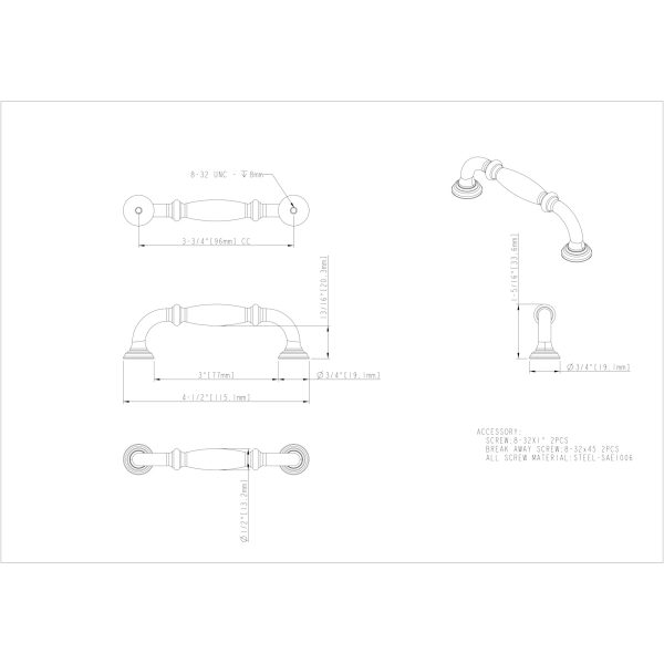 96 mm Center-to-Center Satin Nickel Tiffany Cabinet Pull - Image 4