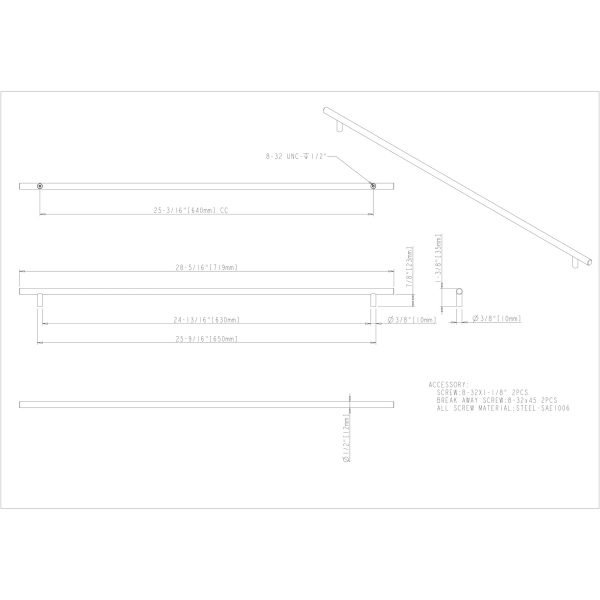 640 mm Center-to-Center Hollow Matte Black Stainless Steel Naples Cabinet Bar Pull - Image 5