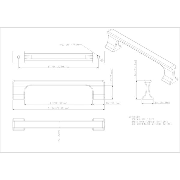 128 mm Center-to-Center Polished Chrome Sullivan Cabinet Pull - Image 5