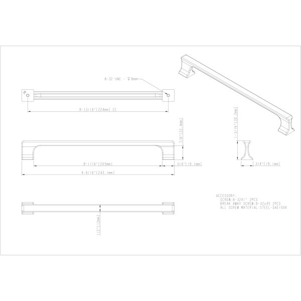 224 mm Center-to-Center Satin Nickel Sullivan Cabinet Pull - Image 5