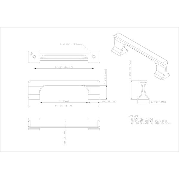 96 mm Center-to-Center Polished Chrome Sullivan Cabinet Pull - Image 5