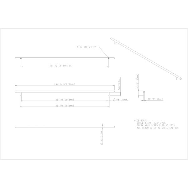 673 mm Center-to-Center Hollow Stainless Steel Naples Cabinet Bar Pull - Image 4