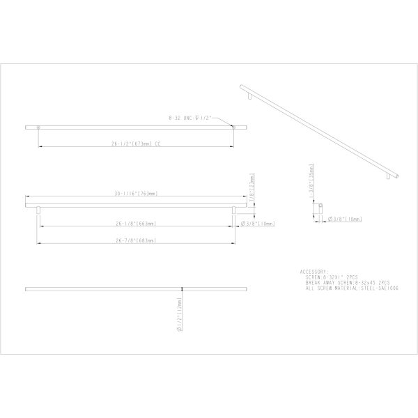 673 mm Center-to-Center Polished Chrome Naples Cabinet Bar Pull - Image 4