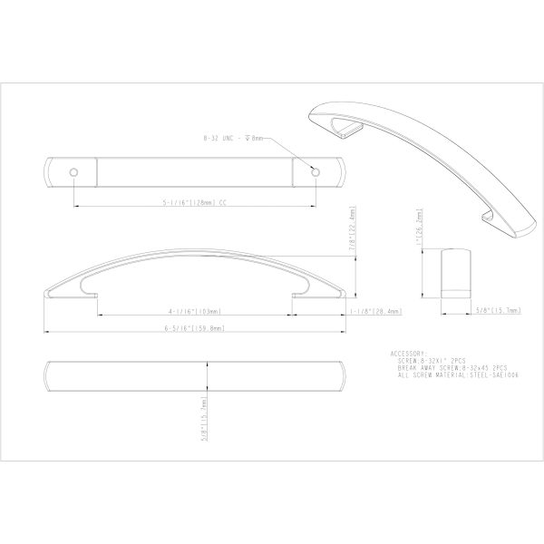 128 mm Center-to-Center Brushed Pewter Arched Strickland Cabinet Pull - Image 4