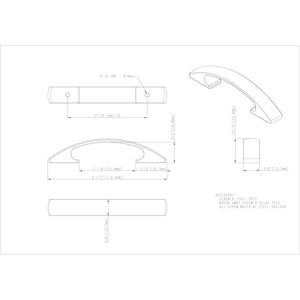 3" Center-to-Center Brushed Oil Rubbed Bronze Arched Strickland Cabinet Pull - Image 4
