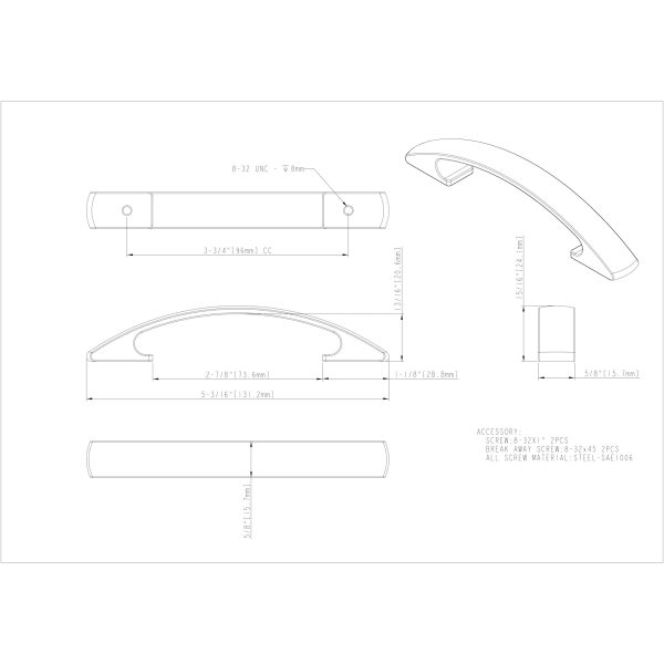 96 mm Center-to-Center Brushed Oil Rubbed Bronze Arched Strickland Cabinet Pull - Image 4