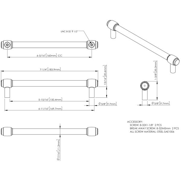 160 mm Center-to-Center Polished Chrome Carmen Cabinet Bar Pull - Image 4