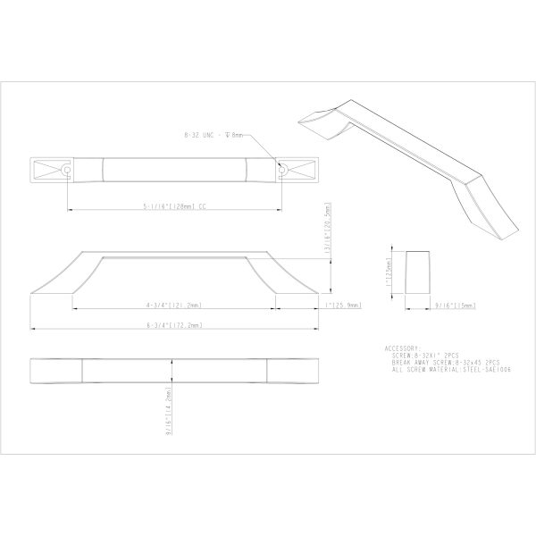 128 mm Center-to-Center Satin Nickel Square Royce Cabinet Pull - Image 5