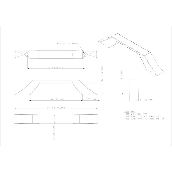 96 mm Center-to-Center Brushed Oil Rubbed Bronze Square Royce Cabinet Pull - Image 3