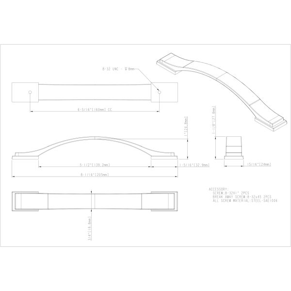 160 mm Center-to-Center Brushed Oil Rubbed Bronze Strap Mirada Cabinet Pull - Image 4