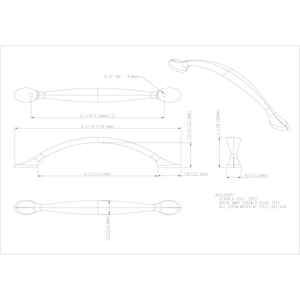 128 mm Center-to-Center Brushed Oil Rubbed Bronze Arched Somerset Cabinet Pull - Image 5