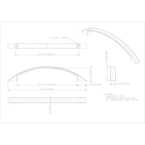 128 mm Center-to-Center Matte Black Arched Somerset Cabinet Pull - Image 3