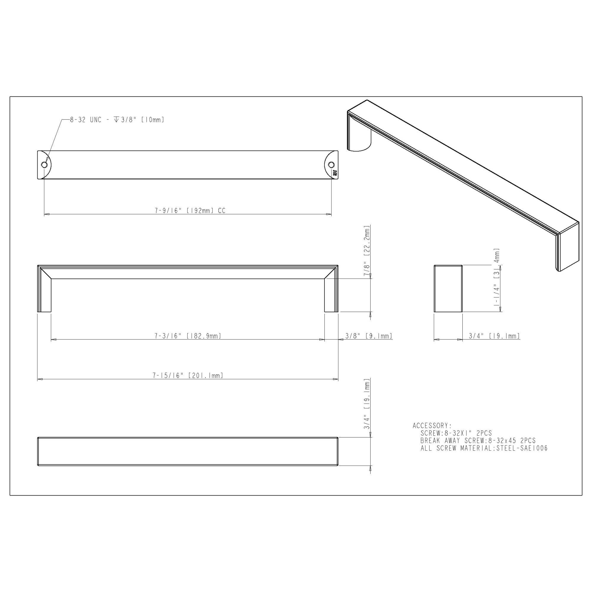 Walker 1 Cabinet Pull in Satin Nickel
