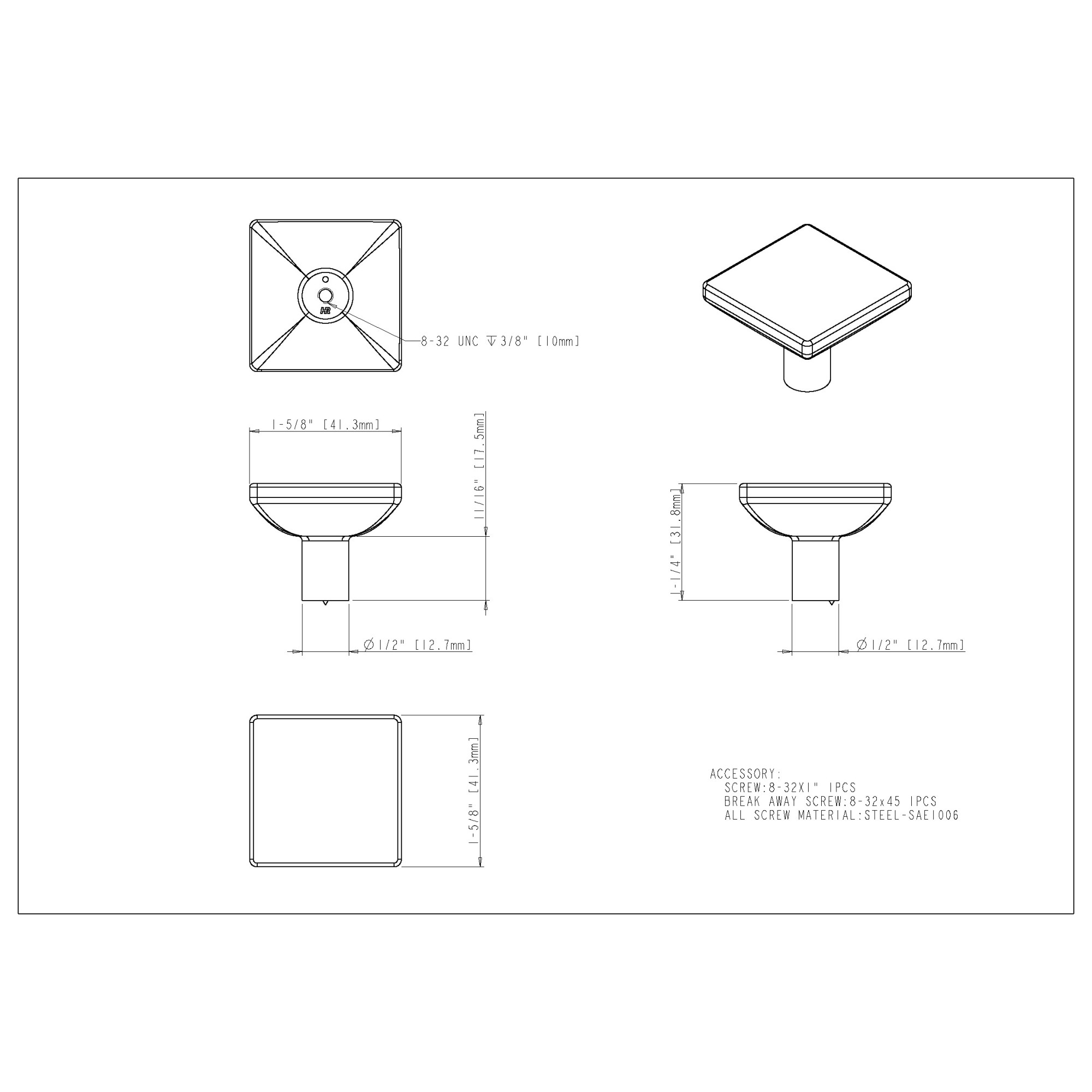 Walker 1 Cabinet Knob (827L) in Satin Nickel