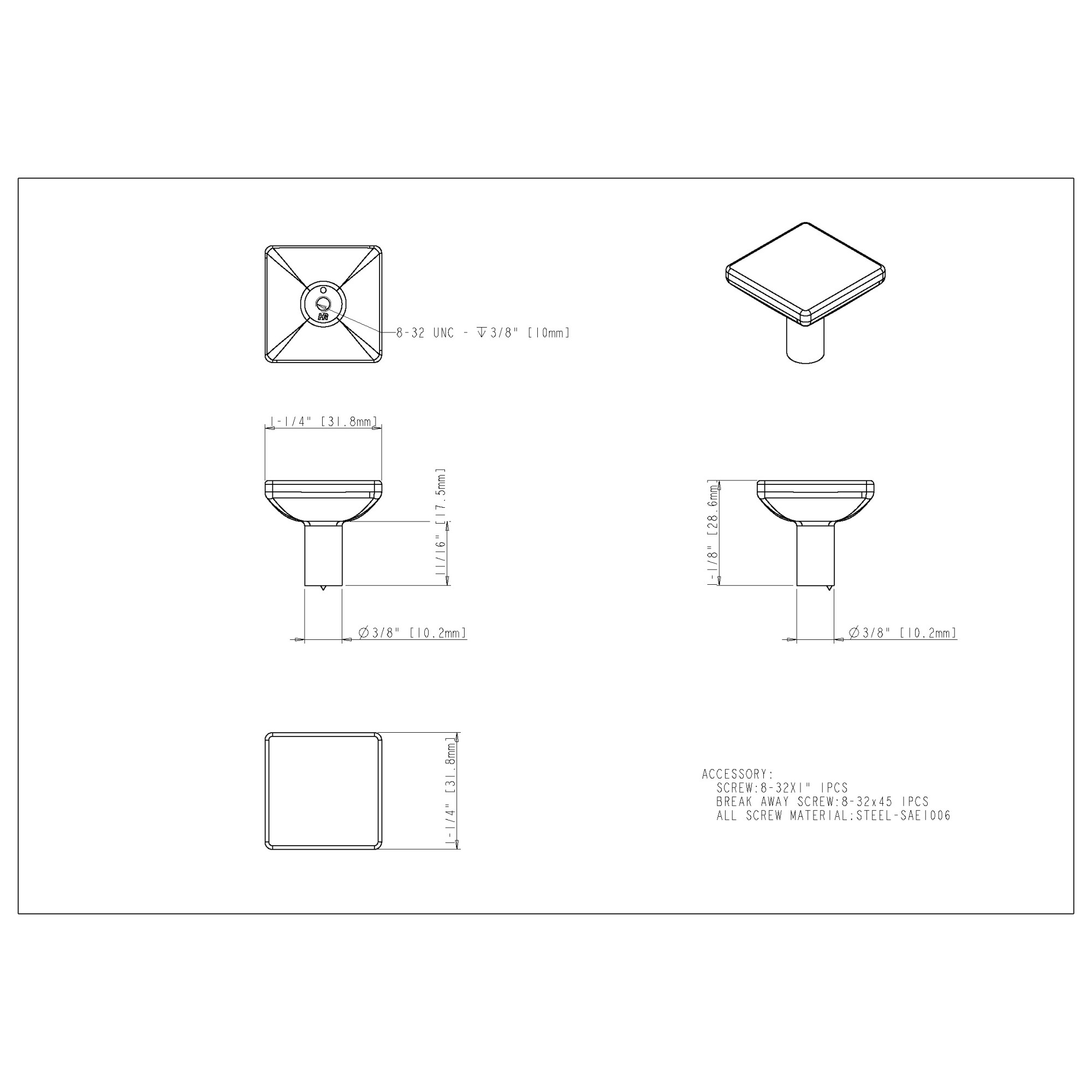 Walker 1 Cabinet Knob (827) in Satin Nickel