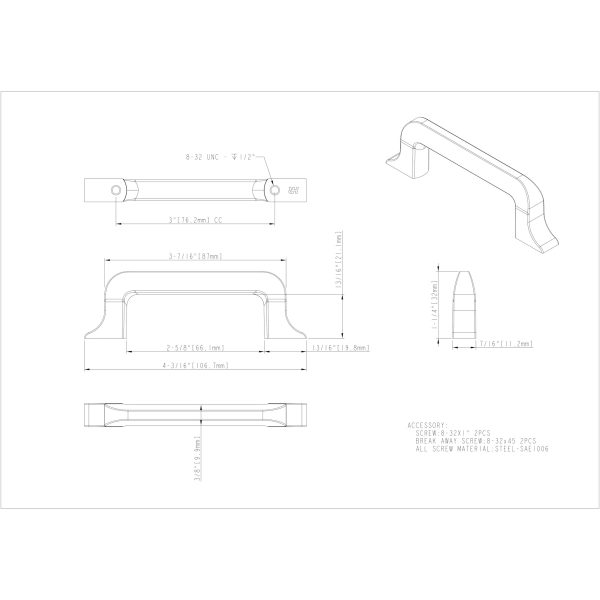 3" Center-to-Center Matte Black Callie Cabinet Pull - Image 3