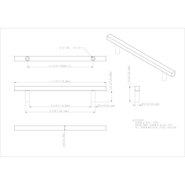 128 mm Center-to-Center Brushed Pewter Square Dominique Cabinet Bar Pull - Image 7