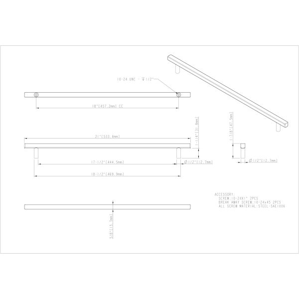 18" Center-to-Center Brushed Gold Square Dominique Appliance Handle - Image 5