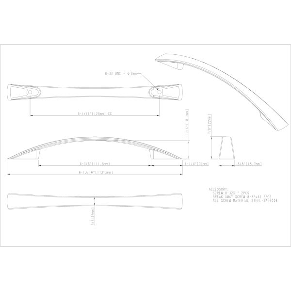 128 mm Center-to-Center Brushed Pewter Flared Regan Cabinet Pull - Image 4