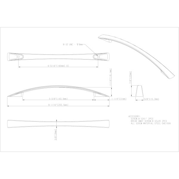 160 mm Center-to-Center Satin Nickel Flared Regan Cabinet Pull - Image 5