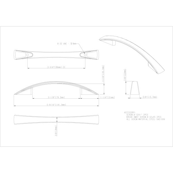96 mm Center-to-Center Satin Nickel Flared Regan Cabinet Pull - Image 5