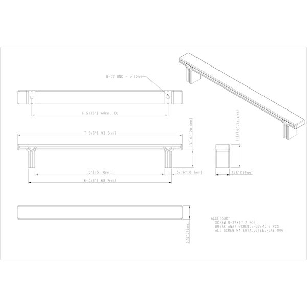 160 mm Center-to-Center Polished Nickel Square Anwick Cabinet Pull - Image 6