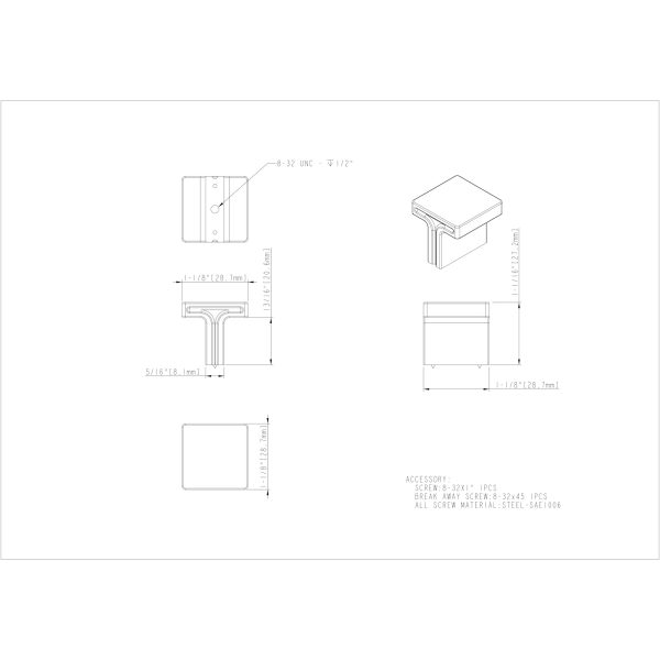 1-1/8" Overall Length Satin Nickel Square Anwick Cabinet Knob - Image 4