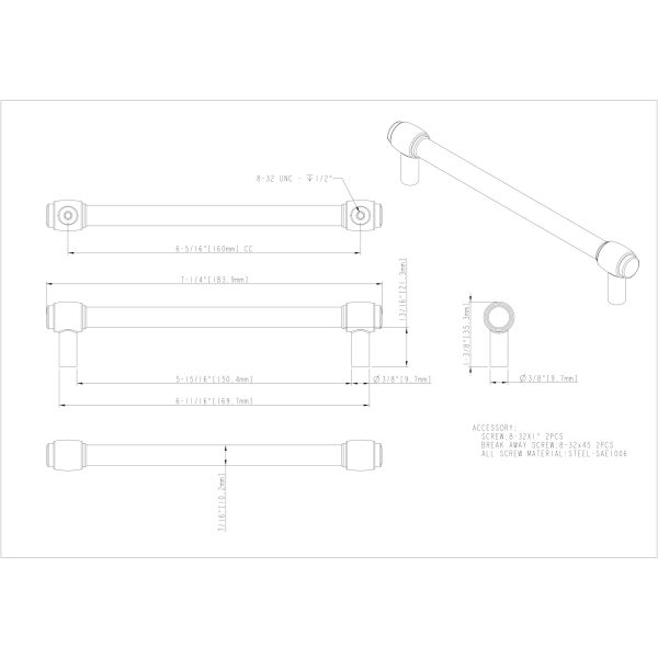 160 mm Center-to-Center Polished Chrome Hayworth Cabinet Bar Pull - Image 4