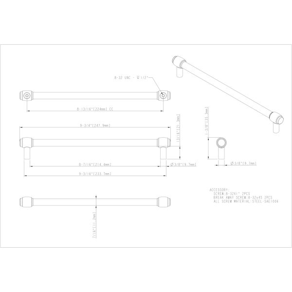 224 mm Center-to-Center Polished Chrome Hayworth Cabinet Bar Pull - Image 4