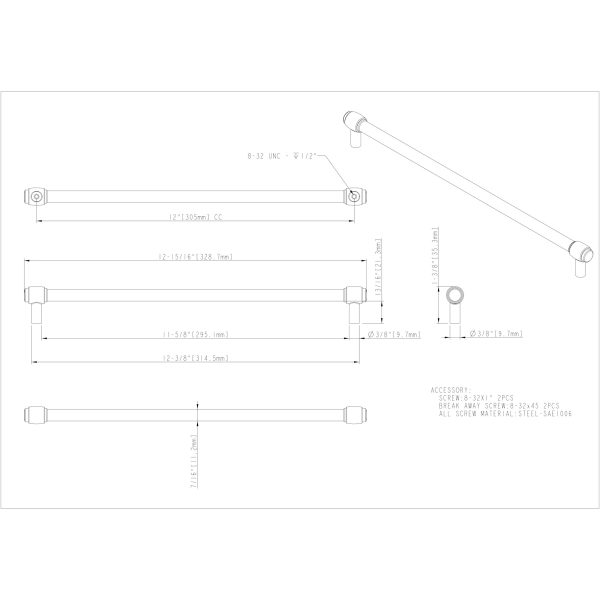 305 mm Center-to-Center Polished Chrome Hayworth Cabinet Bar Pull - Image 4
