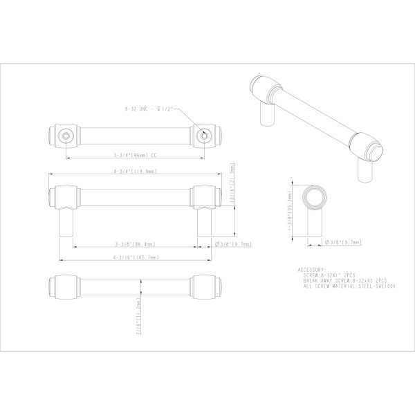 96 mm Center-to-Center Polished Chrome Hayworth Cabinet Bar Pull - Image 4
