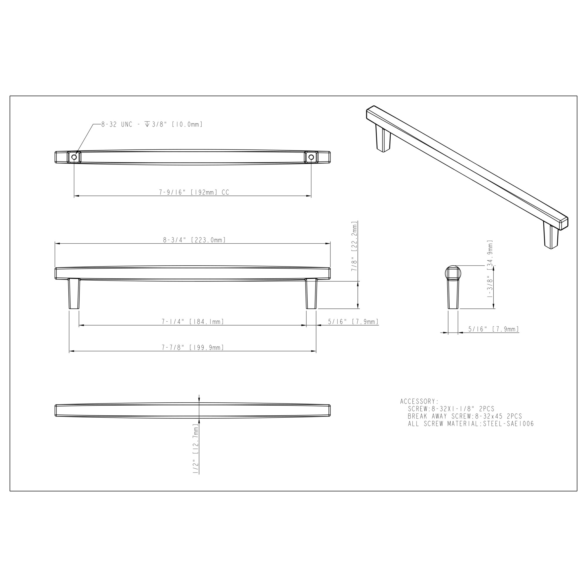 Whitlock Cabinet Pull in Satin Nickel