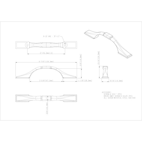 3" Center-to-Center Satin Nickel Square Hammond Cabinet Pull - Image 4