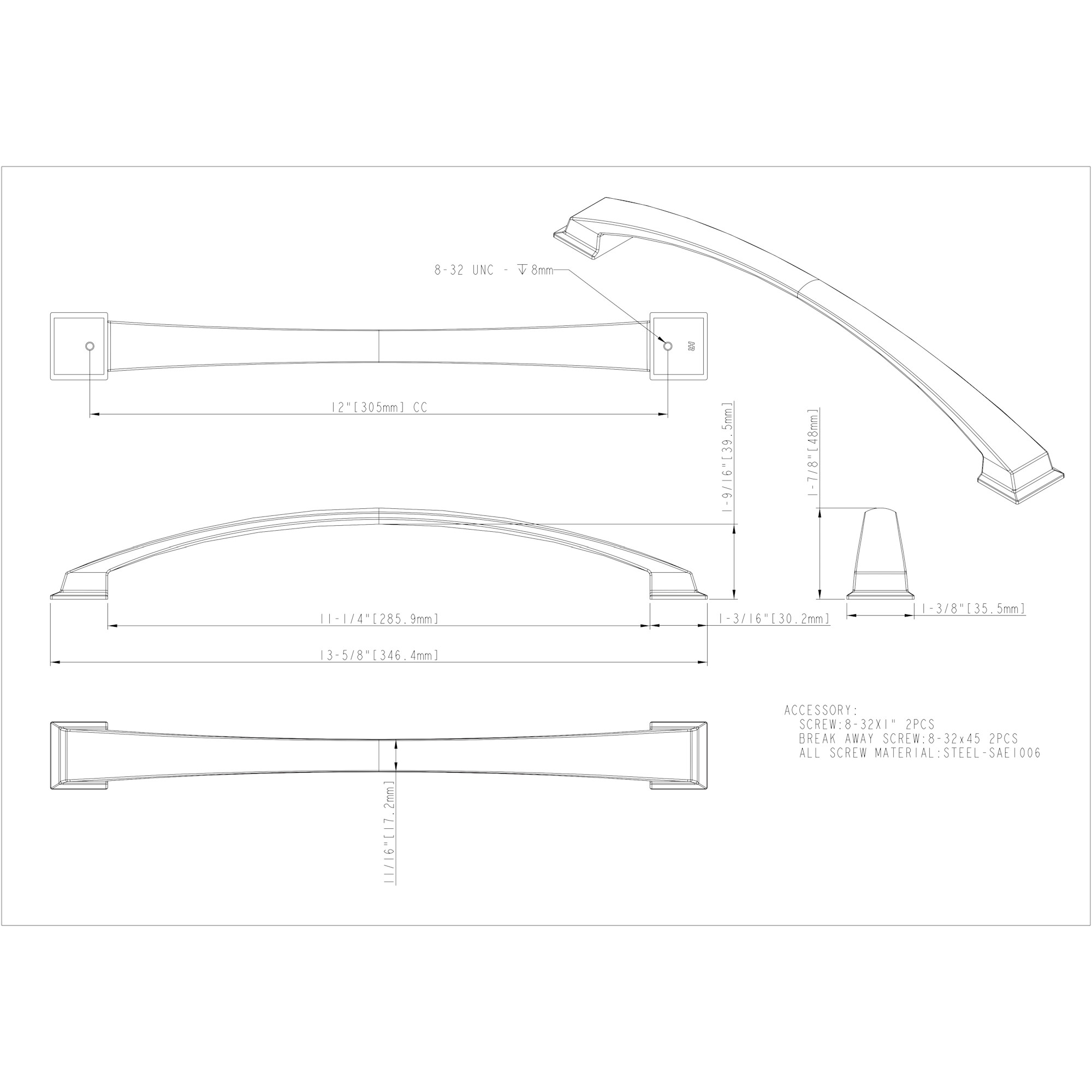 Roman Appliance Pull in Satin Nickel