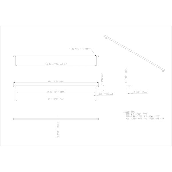 900 mm Center-to-Center Satin Nickel Key West Cabinet Bar Pull - Image 4