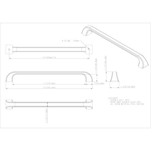 12" Center-to-Center Satin Nickel Square Marlo Appliance Handle - Image 6