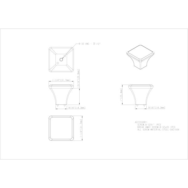 1-1/4" Overall Length Polished Chrome Square Marlo Cabinet Knob - Image 4