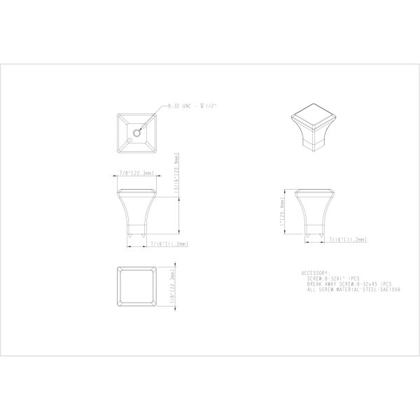 7/8" Overall Length Satin Nickel Square Marlo Cabinet Knob - Image 6
