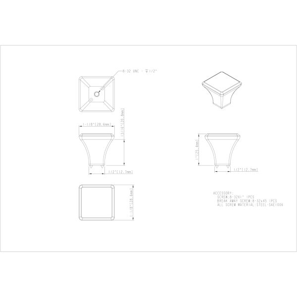 1-1/8" Overall Length Satin Nickel Square Marlo Cabinet Knob - Image 5