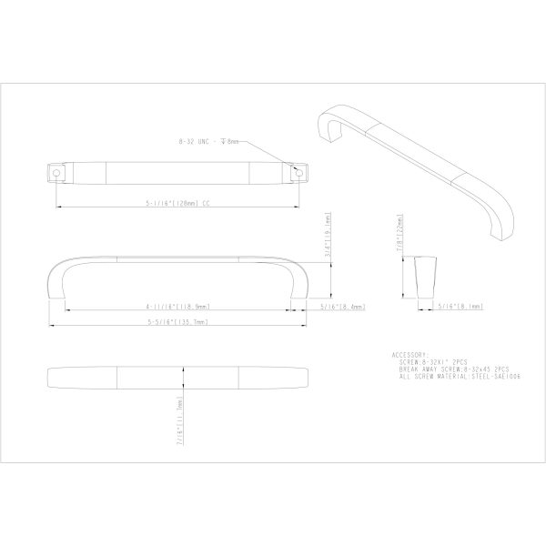 128 mm Center-to-Center Gun Metal Square Slade Cabinet Pull - Image 4