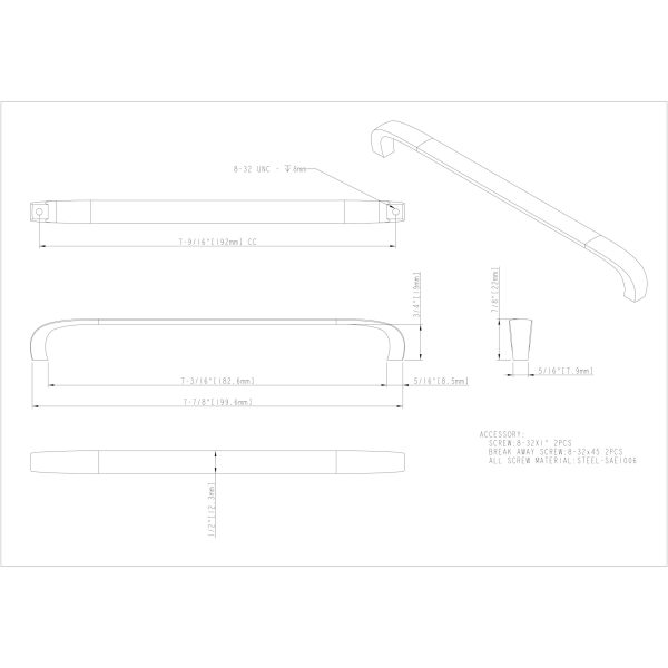 192 mm Center-to-Center Gun Metal Square Slade Cabinet Pull - Image 4