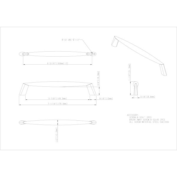 160 mm Center-to-Center Brushed Pewter Zachary Cabinet Pull - Image 4
