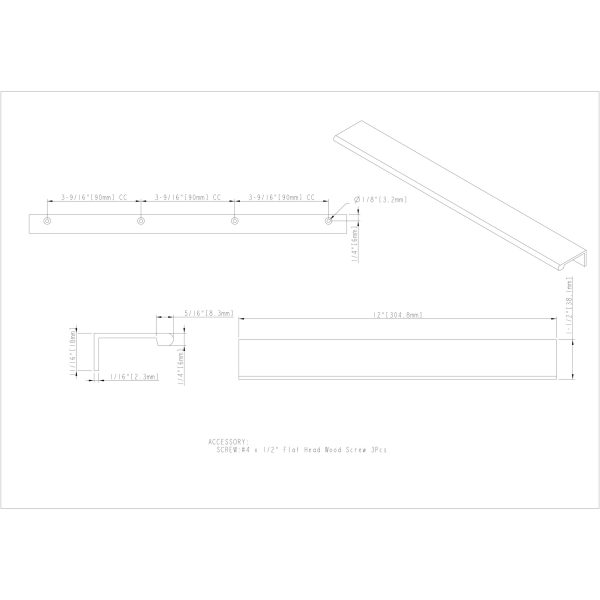 12" Overall Length Brushed Chrome Edgefield Cabinet Tab Pull - Image 5