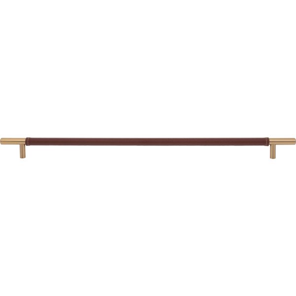 Zanzibar Brown Appliance Pull 17 Inch (c-c) Leather Warm Brass