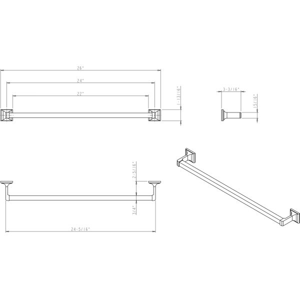 Bridgeport Polished Chrome 24" Single Towel Bar - Contractor Packed - Image 4