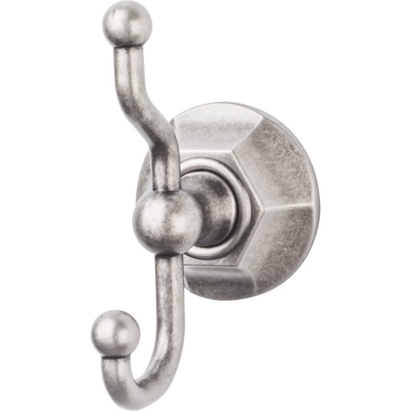 Edwardian Bath Double Hook Hex Backplate Antique Pewter