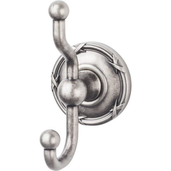 Edwardian Bath Double Hook Ribbon Backplate Antique Pewter