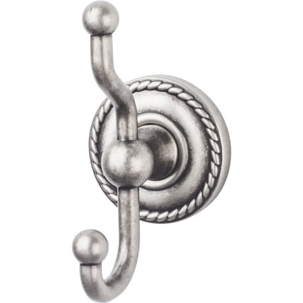 Edwardian Bath Double Hook Rope Backplate Antique Pewter