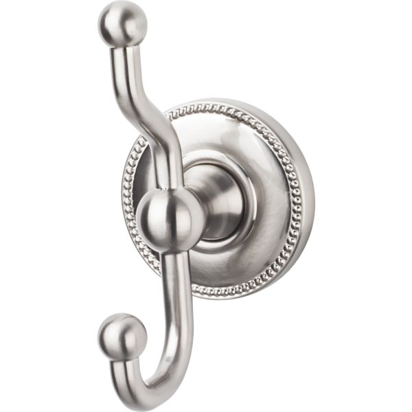 Edwardian Bath Double Hook Beaded Backplate Brushed Satin Nickel
